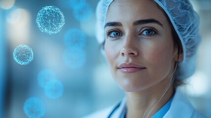 Portrait of a Confident Female Doctor with Futuristic Medical Technology in the Background