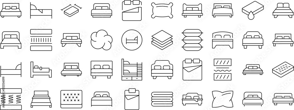 Poster bed and mattress outline simple linear image collection. editable stroke. perfect for web sites, boo