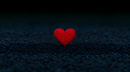 Obraz premium Minimal art, Minimal art representing love growing in darkness, with a red textured heart standing on a dark granular surface