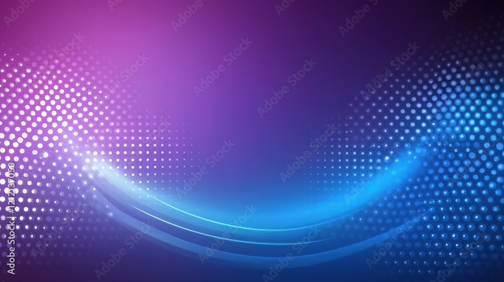 Poster abstract purple and blue glowing background with dynamic curves and halftone pattern. ideal for pres