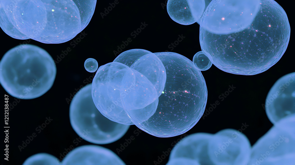 Poster minimal art, minimalist art representing interconnected bubbles symbolizing a cosmic network on a da