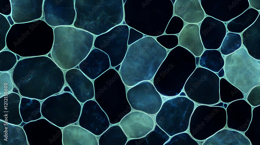 Poster minimal art, turquoise and dark blue cells creating a seamless minimal pattern, ideal for background