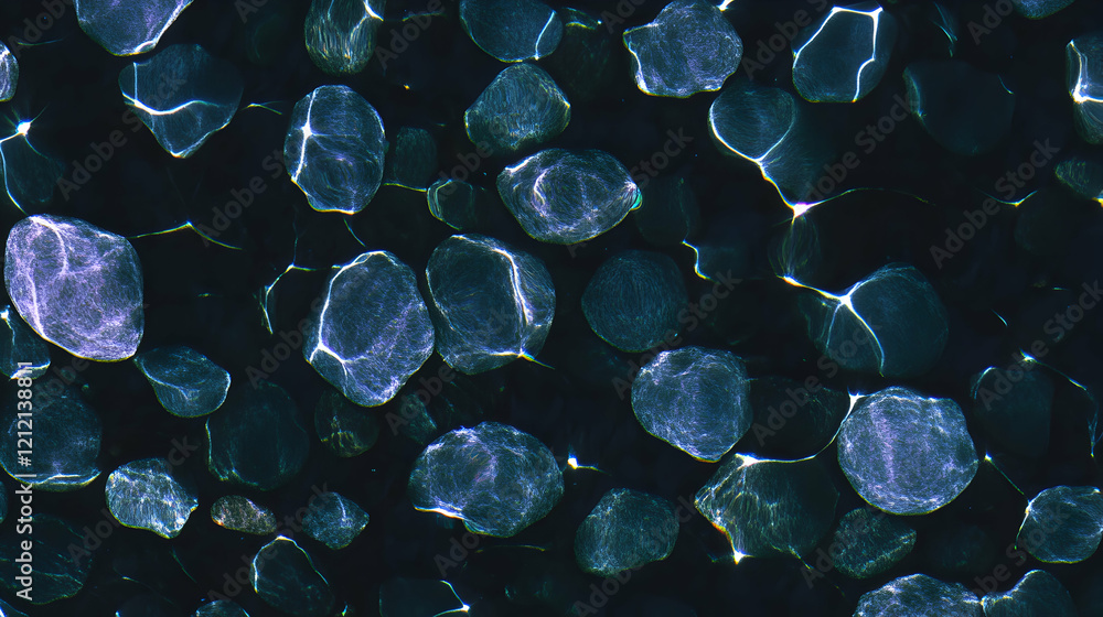 Poster minimal art, minimal art composition featuring dark stones with light reflections, creating an abstr