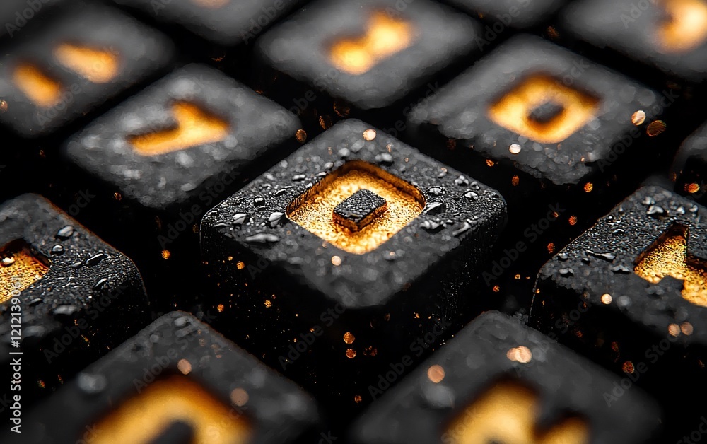Poster wet black cubes with gold square patterns.