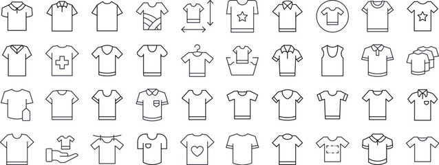 T Shirt Related Line Icons for Web Sites, Books, Cards, Apps. Editable Stroke. Perfect for Web Sites, Books, Cards, Apps