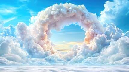 Heavenly cloud archway, celestial landscape, peaceful backdrop, spiritual imagery, ideal for faith-based design