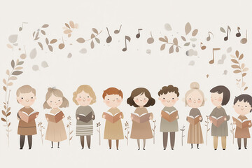 A group of choir singers. Watercolor illustration. Music.	
