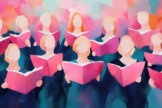 A group of choir singers. Watercolor illustration. Music.	
