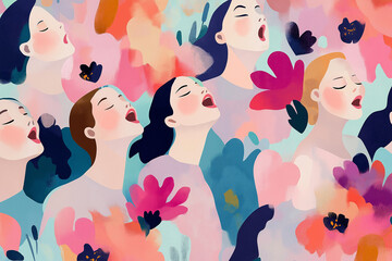 A group of choir singers. Watercolor illustration. Music.	
