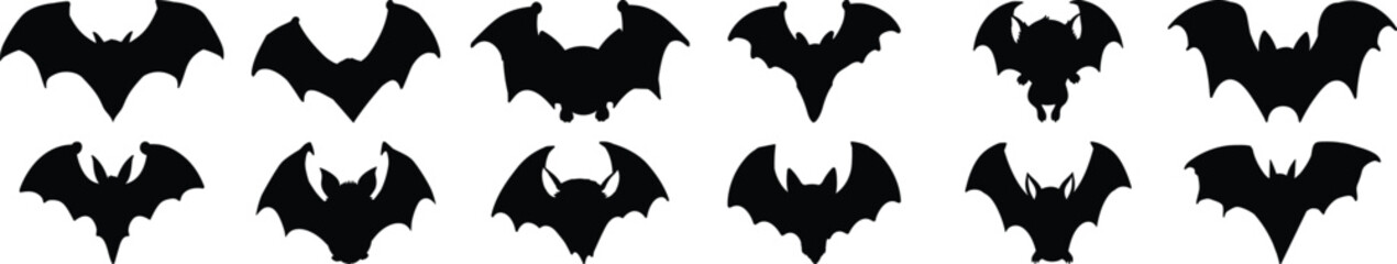 Naklejka premium Bat silhouettes set, animal pack of vector silhouette design, isolated background