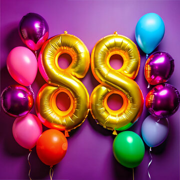 88th Birthday. Golden Balloons and Festive Celebration