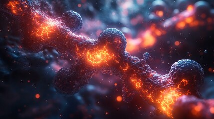 A creative molecular biology representation of DNA packaging, showing histones and chromatin fibers tightly coiled within the nucleus. 495
