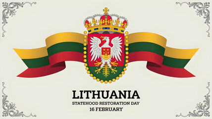 Lithuania Statehood Restoration Day 16 February flag ribbon vector poster