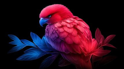 Fototapeta premium Colorful parrot perched on branch, dark background; vibrant art for nature designs