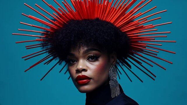 Powerful portrait of a black woman with bold makeup and a striking red crown, symbolizing black power and anti-racism