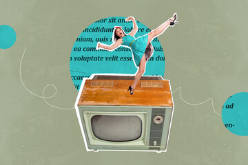 Sketch image trend artwork montage 3D photo collage of technology vintage television propaganda...