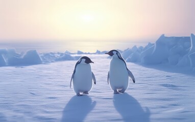 Obraz premium Two Penguins on Ice in the Antarctic