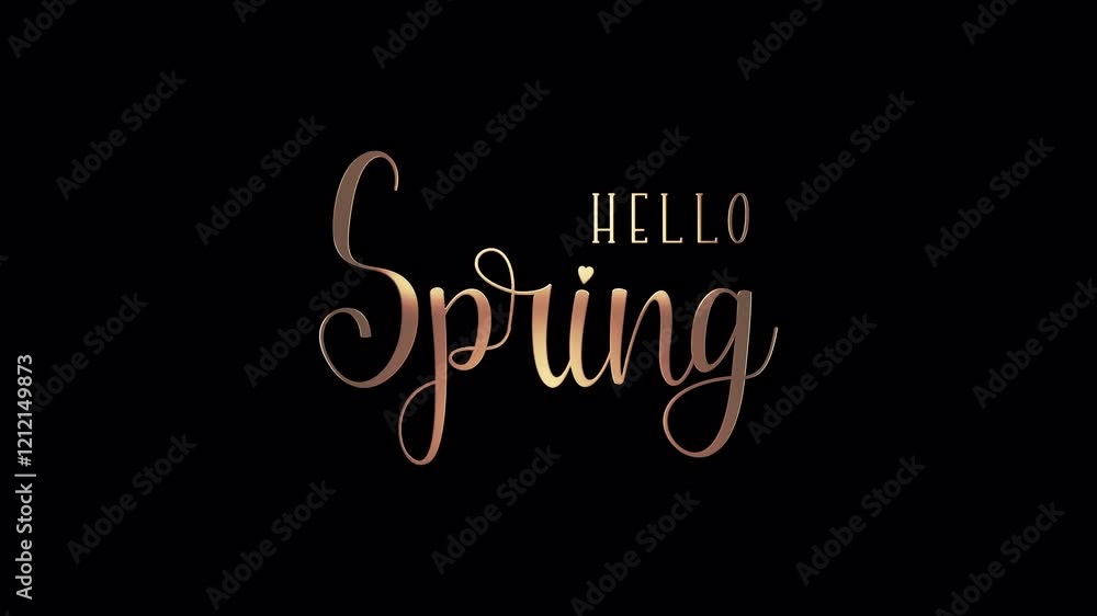 Poster loop hello spring golden text shine light motion animation element effect on black abstract backgrou