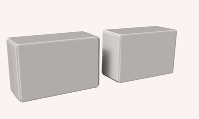 3D Set of two boxes in side view. Isolated on a white background.