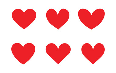 Red heart icons set. Love symbols isolated. Vector illustration