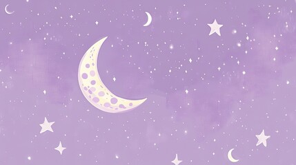 Fototapeta premium A Crescent Moon and Stars in a Lavender Sky