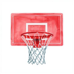 Watercolor Painting of Basketball Hoop Red Backboard Net Sport Equipment Game Competition