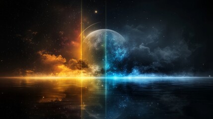 Obraz premium Explore the Wonders of the Cosmos with a Captivating Space Scene Featuring a Vivid Orange and Blue Nebula