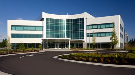 Obraz premium Modern hospital isolation ward exterior showcasing advanced medical facilities and compassionate care, emphasizing the importance of health infrastructure in safeguarding public well-being.