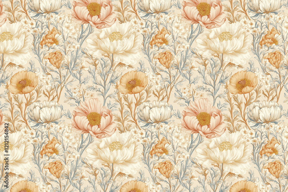 Poster floral toile tapestry pattern. vintage botanical wallpaper pattern. background image. created with g