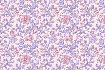 Floral Toile Tapestry Pattern. Vintage botanical wallpaper pattern. Background image. Created with Generative AI technology