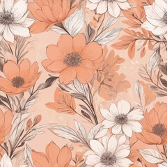 Hand-Drawn Floral Pattern in Peach Tones