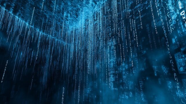 Glowing binary code with tech blue backdrop design