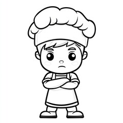 Cartoon chef boy, serious expression, simple design, for kids' content, possible use cookbook or children's book illustration