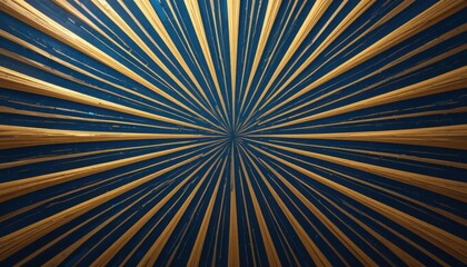 Fototapeta premium Golden wooden rays stretch outward from a central point against a deep blue background, presenting a mesmerizing pattern that draws the eye and sparks creativity