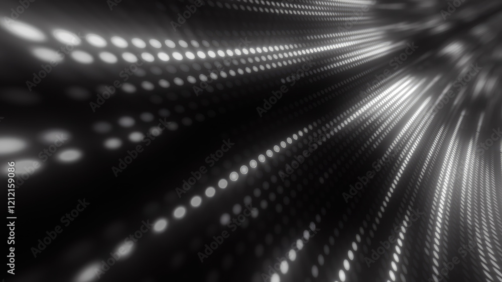 Poster abstract black-and-white dot pattern with blurred motion effect, creating a sense of depth and dynam