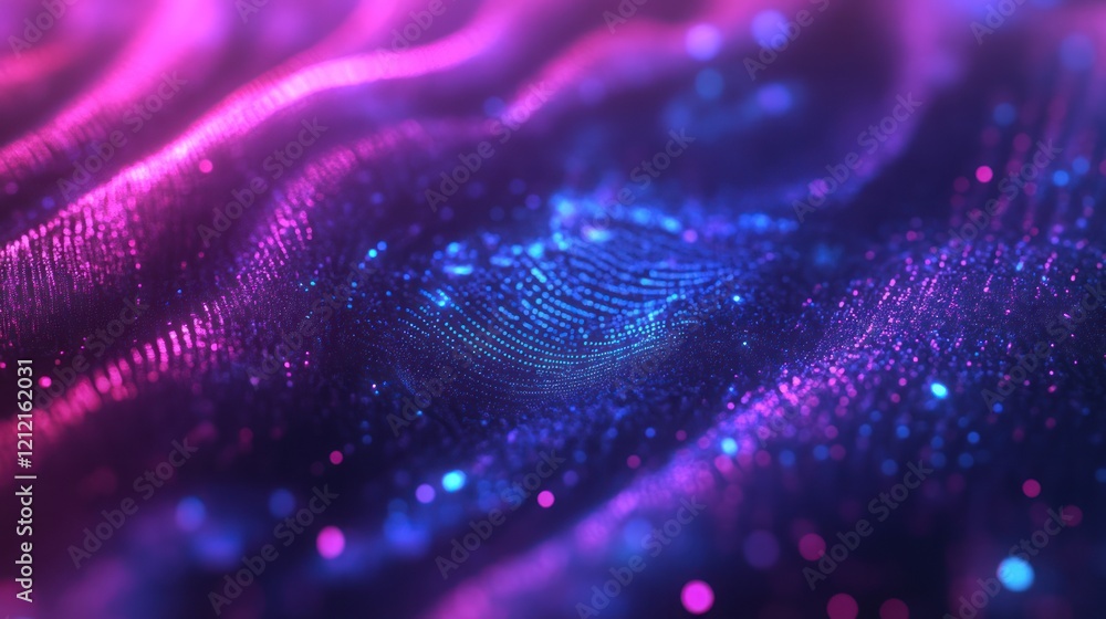 Poster digital fingerprint visuals highlighting unique patterns for identification.