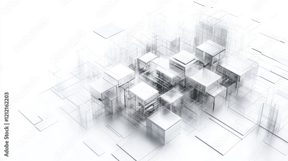 Poster digital governance model incorporating blockchain technology for transparency and trust, on solid wh