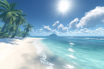 Fototapeta premium Tropical Beach Paradise Idyllic Island Scene Sunshine