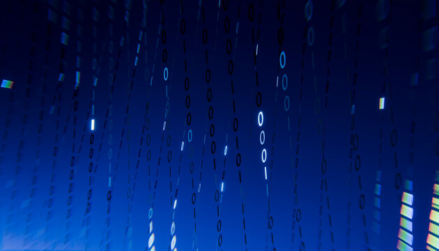 Abstract 3D Binary Code Illustration on Blue Background
