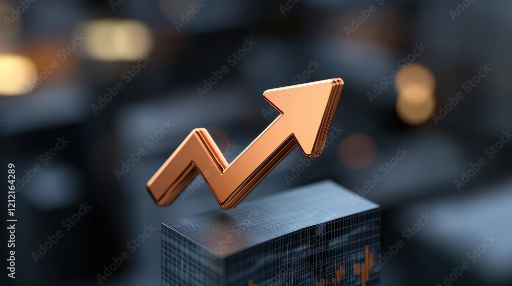 Aufkleber upward pointing arrow symbolizing growth and progress in business and finance represented in 3d meta