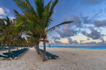 Sunrise on the beach of Playa del Carmen at caribbean sea, Mexico