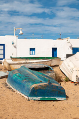 Street with sand in Caleta del Sebo, La Graciosa, Spain