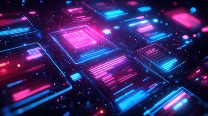 Fototapeta premium A vibrant digital interface displaying data in neon colors, suggesting technology and innovation.