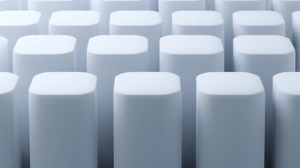 Fototapeta premium Soft light illuminates rows of rounded white cubes. AI Generated