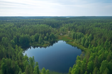 Naklejka premium Aerial view of palms trees forest with fog covered.