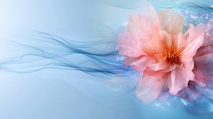 Obraz premium Delicate Pink Blossom on Calm Blue Backdrop: A Striking Visual Harmony of Nature's Beauty and Abstract Artistic Elements