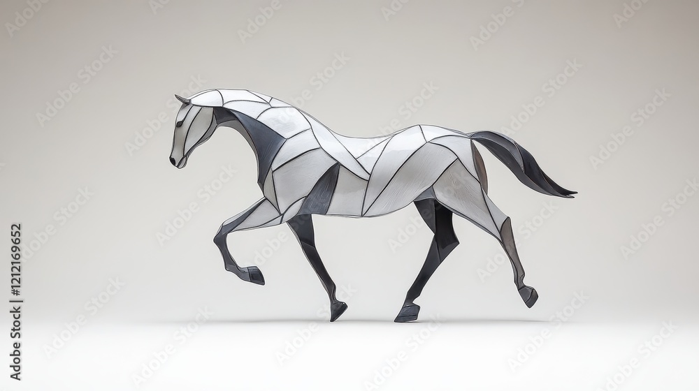 Poster elegant equestrian sculpture in modern enamel finish with intricate etching and design patterns