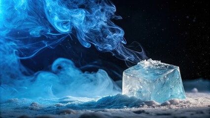Fototapeta premium Electric blue mist swirling around a crystalline structure, luminous clouds, blue fantasy lightning, heavenly radiance