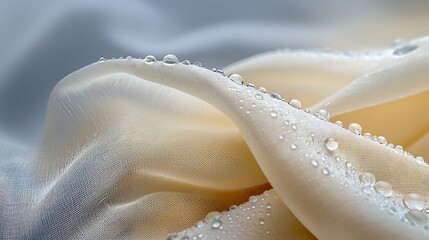 Fototapeta premium Delicate beige fabric, water droplets, soft folds, abstract background, textile texture