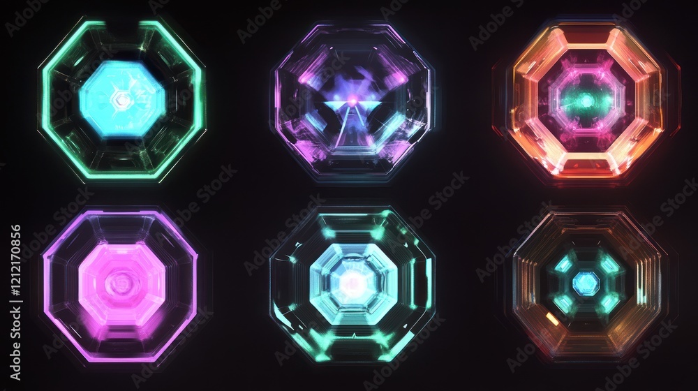 Poster futuristic hexagonal designs with translucent overlays, perfect for cutting-edge science visuals.